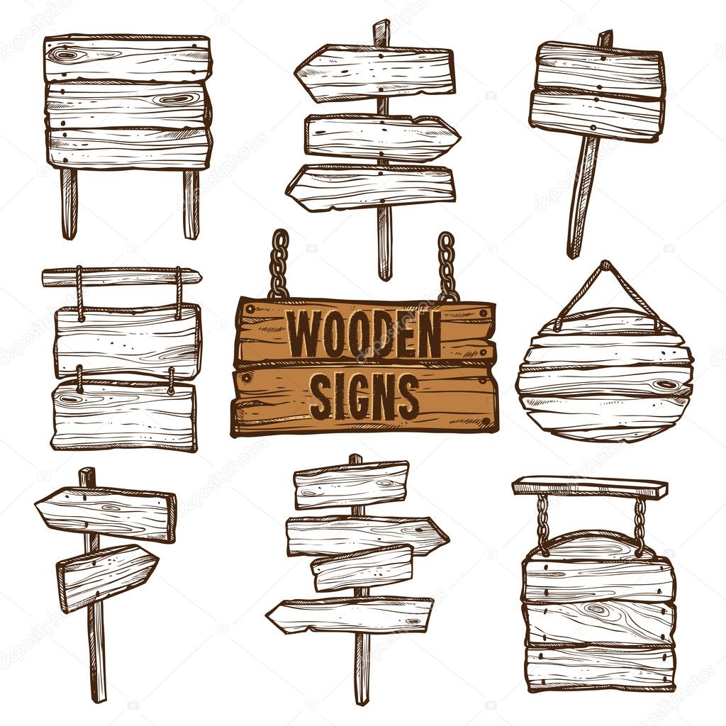 Wooden Signs Sketch Set 