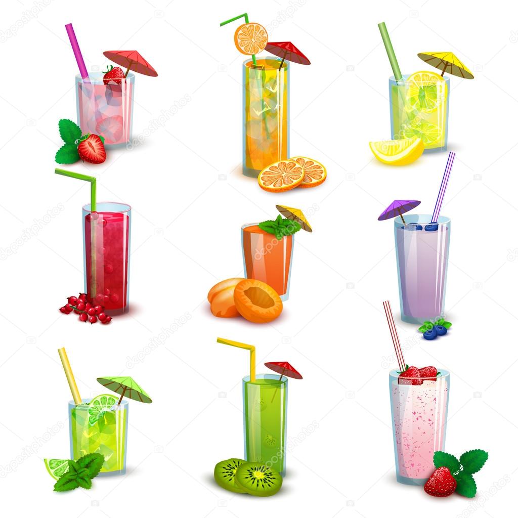 Summer milkshakes drinks flat icons set