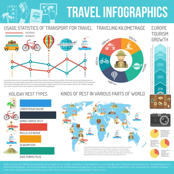 Viajar conjunto infográfico plana — Vetor de Stock