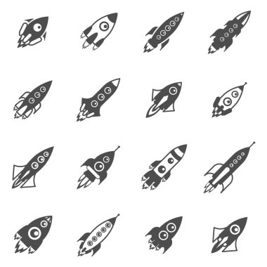 Uzay roketleri siyah beyaz Icons Set 