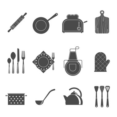Mutfak araçları aksesuarları siyah Icons set