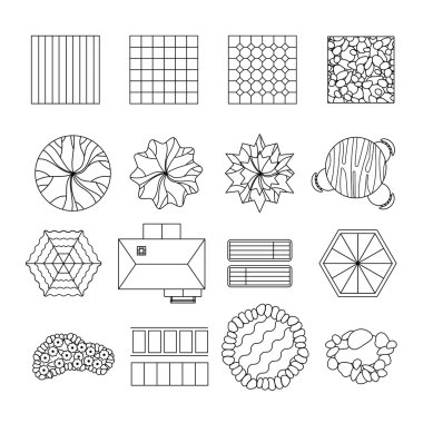 Peyzaj Bahçe tasarım öğeleri kümesi satır