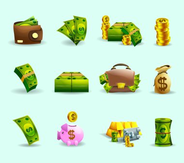 Cash payment flat icons set clipart
