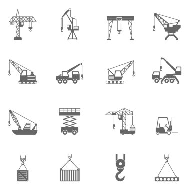 Building construction crane black icons set clipart