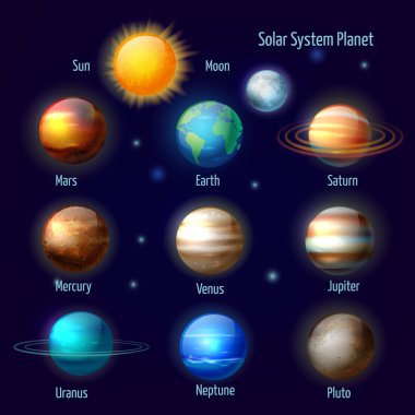 Solar system planets pictograms set