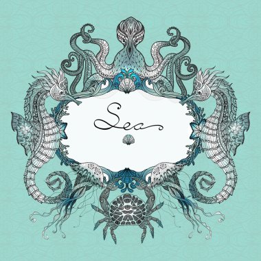 Deniz hayat Doodle illüstrasyon