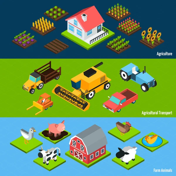 Farm horizontal isometric banners set — Stock Vector