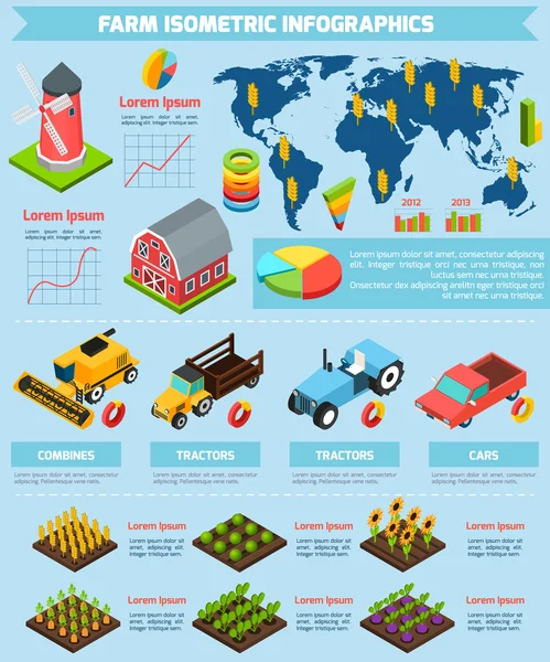 Informe infográfico de las instalaciones y equipos agrícolas — Vector de stock