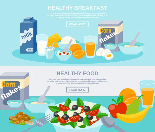 Healthy Food Flat Banner Set — Stock Vector