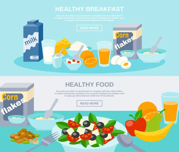 Healthy Food Flat Banner Set — Stok Vektör