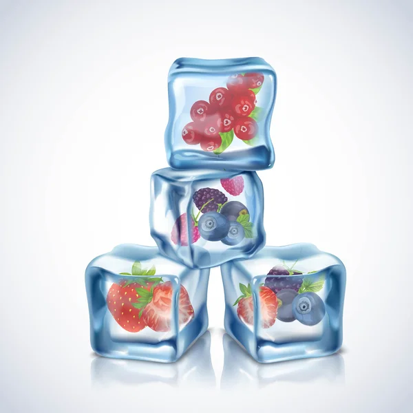 Cubi di ghiaccio con bacche — Vettoriale Stock