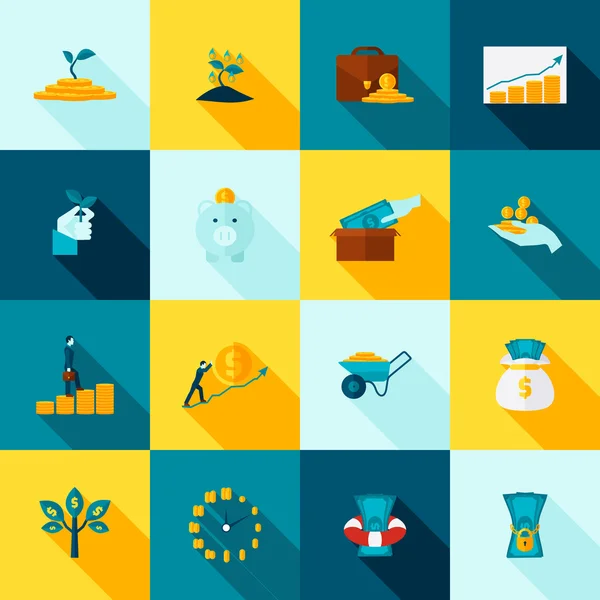 Investeringen lange schaduwen Icon Set — Stockvector