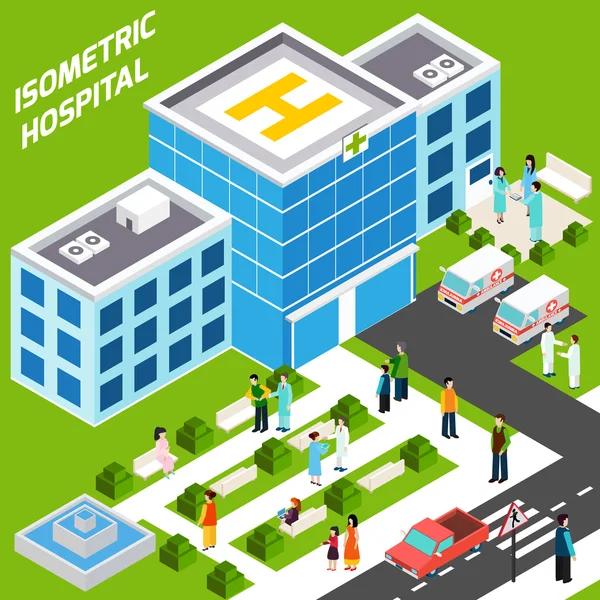 Edificio ospedaliero isometrico — Vettoriale Stock