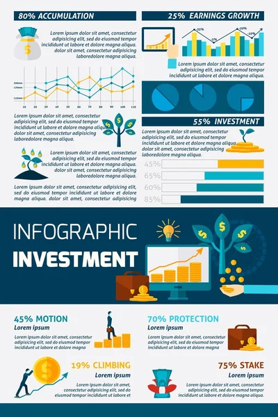 Yatırım düz renk Infographic — Stok Vektör