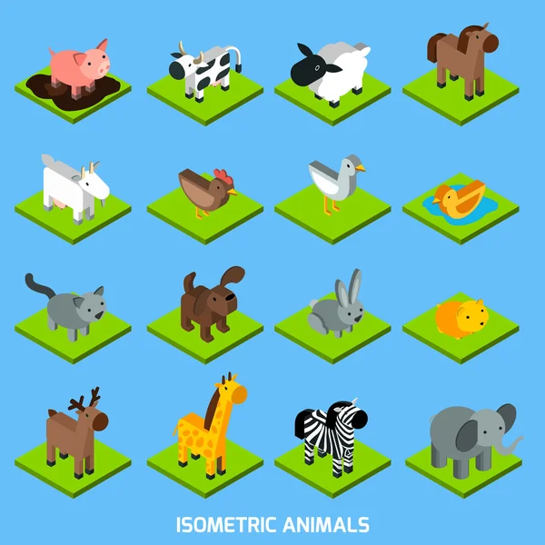 Set de animales isométricos — Vector de stock