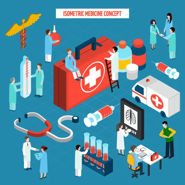 Banner de composición isométrica concepto de medicina sanitaria — Vector de stock