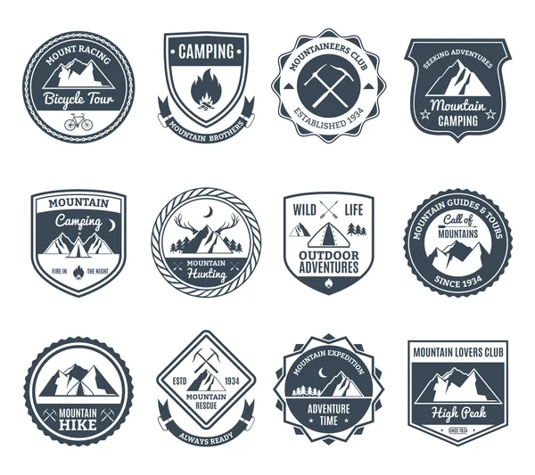 Emblèmes d'aventure de montagne Noir — Image vectorielle