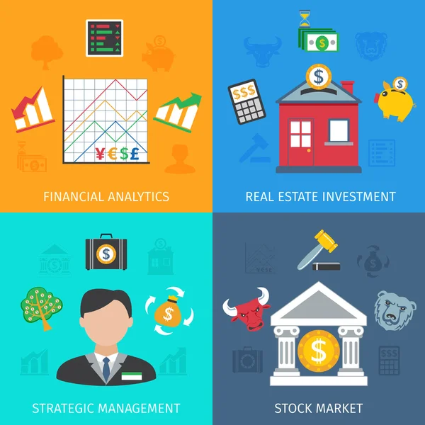 Investment Flat Set — Stock Vector