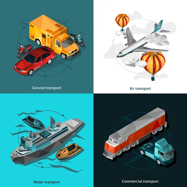 Transport Low Polygonal Icons Set — Stock Vector