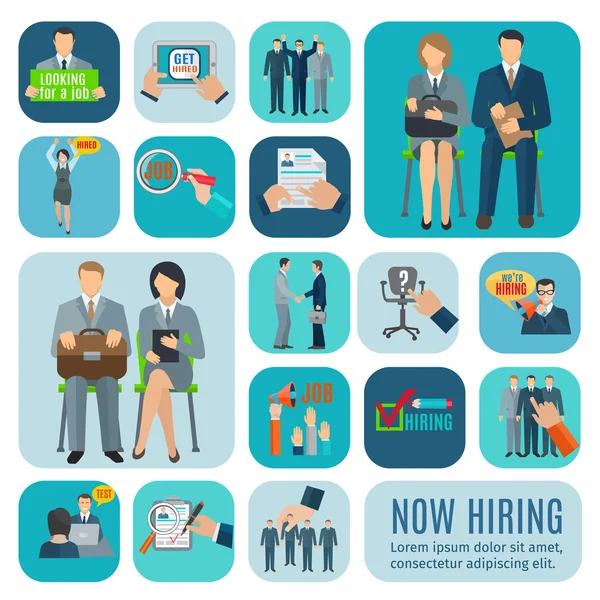 Human resources hiring flat icons set — Stock Vector