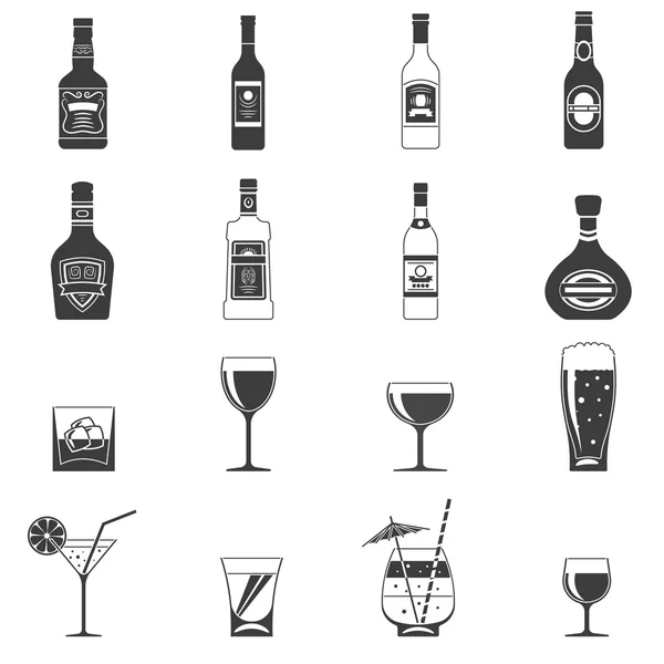 Alcohol zwarte pictogrammen — Stockvector