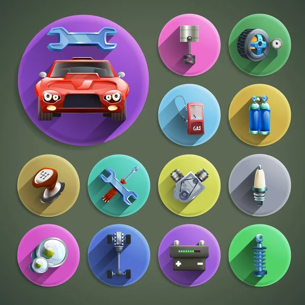 Ensemble d'icônes de dessin animé de réparation de voiture — Image vectorielle
