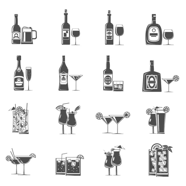 Icônes de cocktail Noir — Image vectorielle