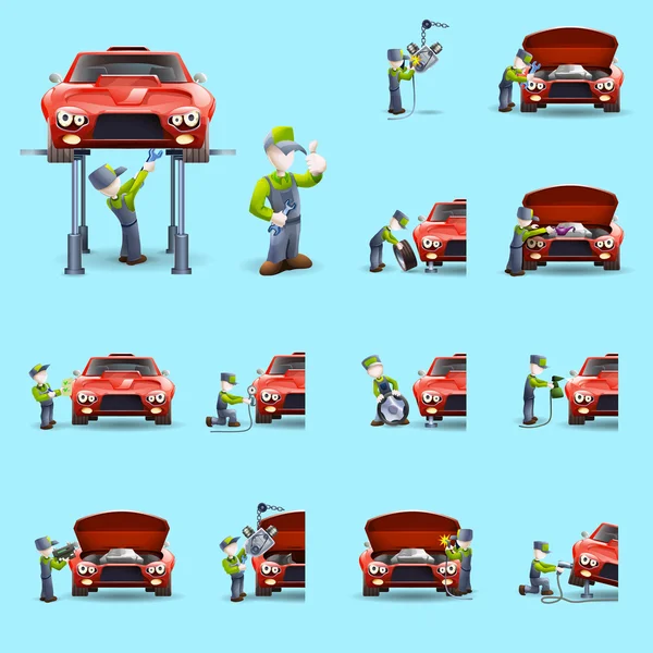 Auto mechanic plat pictogrammen set — Stockvector