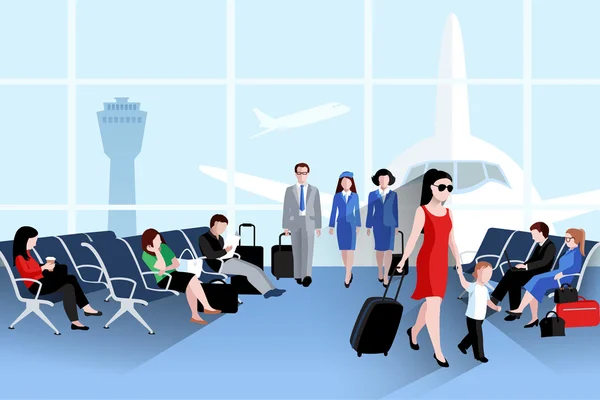 People On Airport Composition — Stock Vector