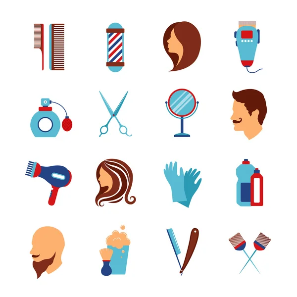 Barbershop hairdresser flat icons set — Stock Vector