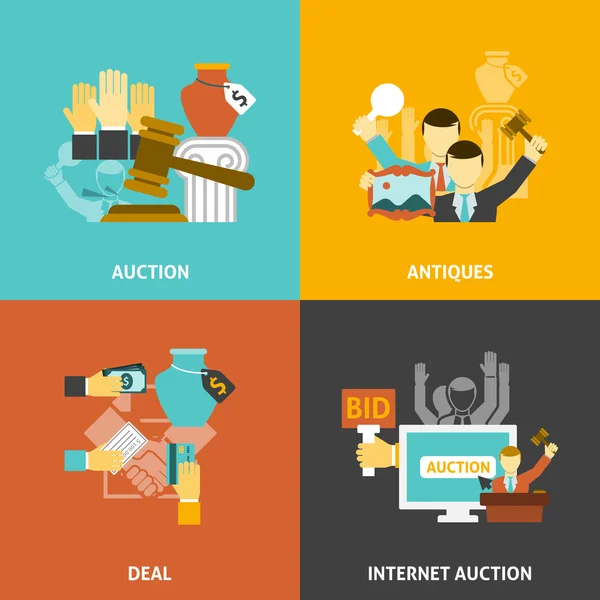 Auction Deal Icons Set — Stock Vector