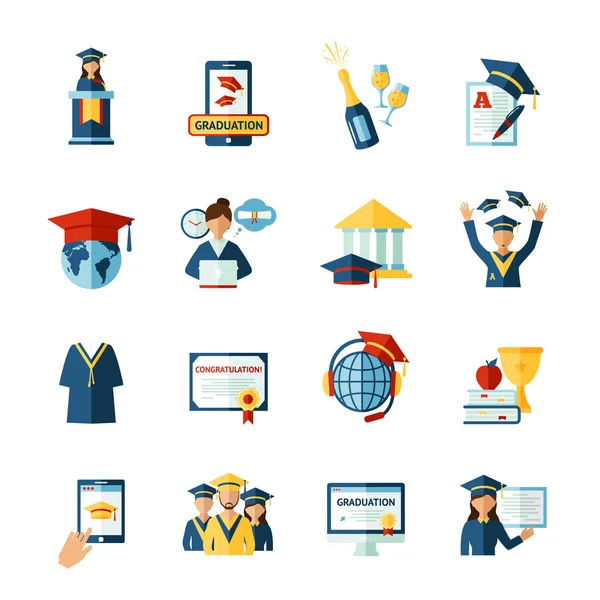 School graduation flat icons set — Stock Vector