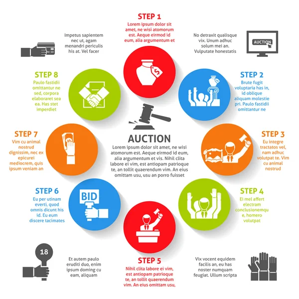 Conjunto infográfico de leilões — Vetor de Stock