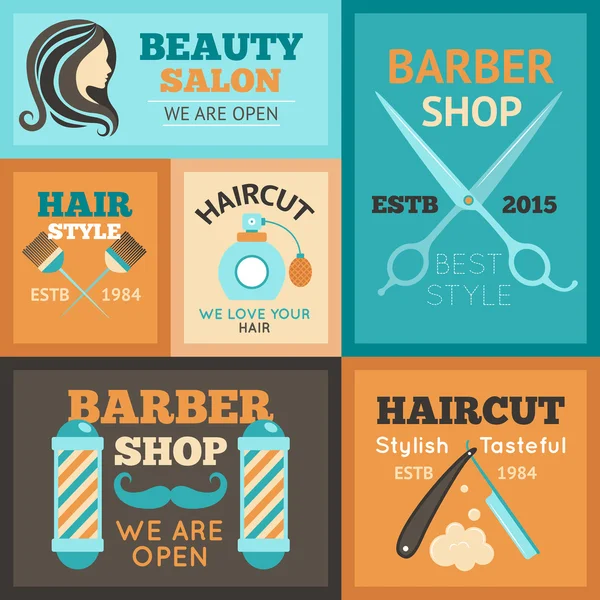 Conjunto de cartaz hairdress — Vetor de Stock