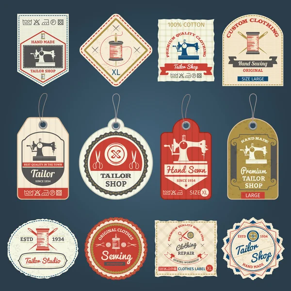 Kleermaker winkel badges etiketten icons set — Stockvector