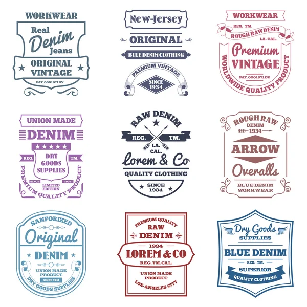 Emblèmes de typographie en denim — Image vectorielle