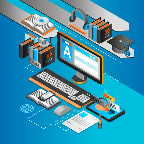 Concepto isométrico de aprendizaje — Archivo Imágenes Vectoriales