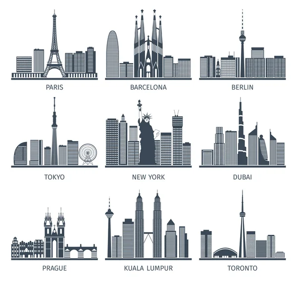 Conjunto de iconos de skylines urbanos — Archivo Imágenes Vectoriales