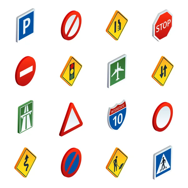 Road traffic signs isometric icons set — Stock Vector