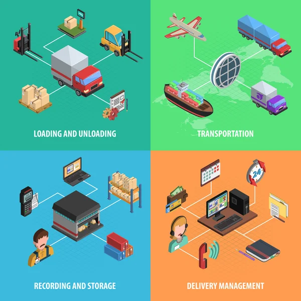 Ensemble d'icône isométrique carré logistique et de livraison — Image vectorielle