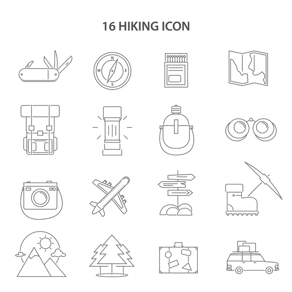 Hiking Line Icons Set — Stock Vector