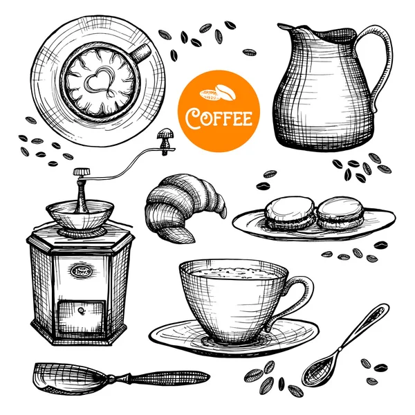 Set da caffè disegnato a mano — Vettoriale Stock