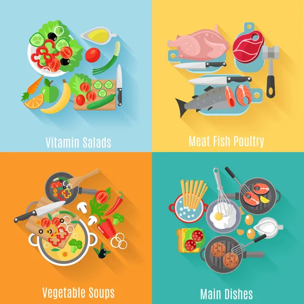 Home cooking 4 flat icons square banner — Stock Illustration Home cooking 4 flat icons square banner Royalty Free Stock Illustrations