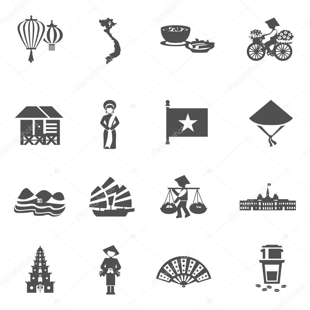  Vietnamese Black White Icons Set 