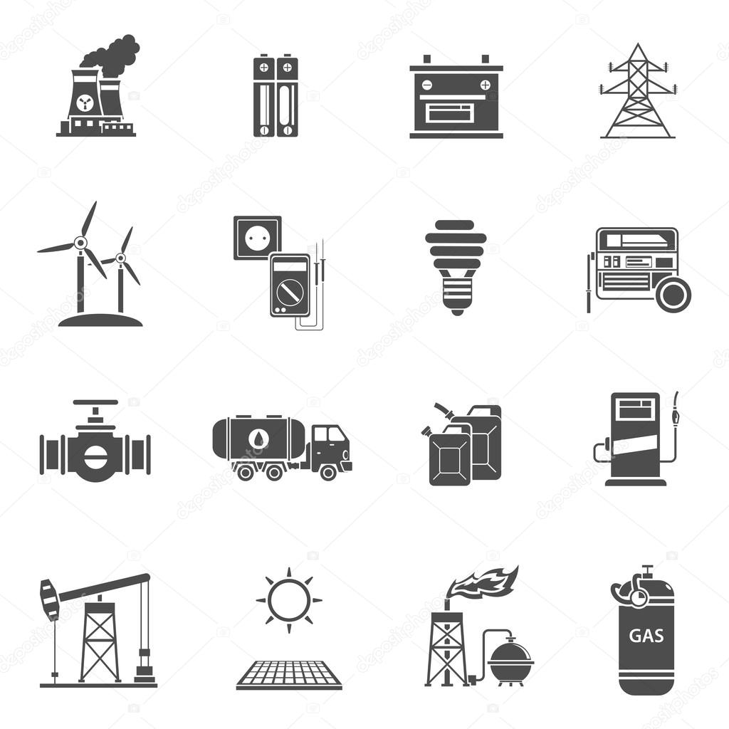 Energy power black icons set 