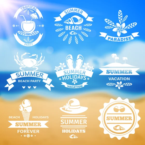 Tipografía vacaciones de verano emblemas etiquetas conjunto — Vector de stock