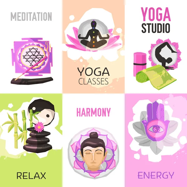 Juego de pósters de yoga — Vector de stock