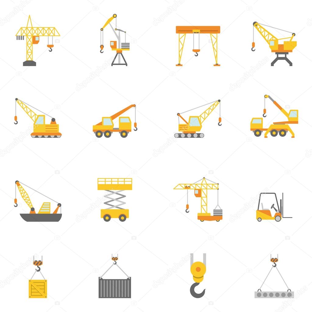 Building construction crane flat icons set