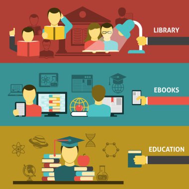 Okuma 3 düz yatay afiş kümesi