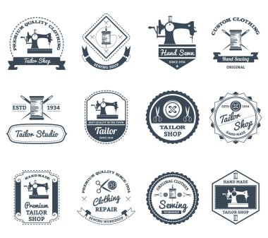 Terzi dükkanı siyah etiketleri Icons set